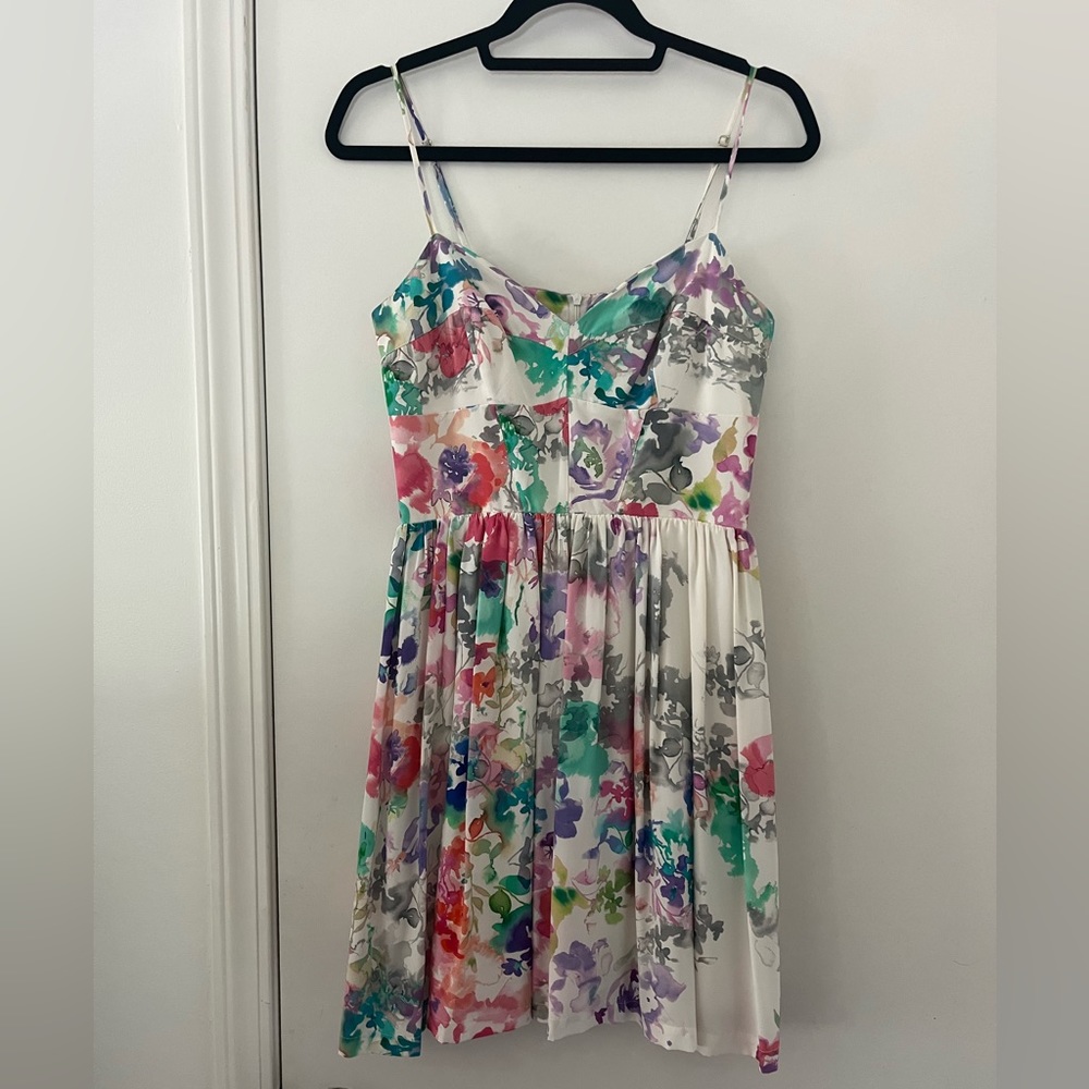 Amanda Uprichard Mini Dress Watercolor Print Silk Pastel Floral